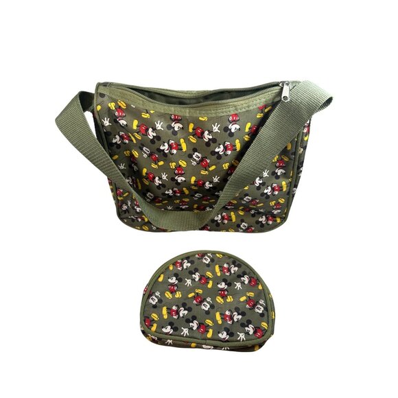 Disney Handbags - Disney Mickey Mouse Print Olive Green Crossbody Bag & Matching Coin Purse Set